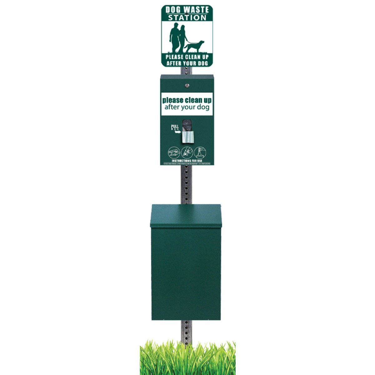 Dog Waste Station with Square Steel Can and ONEpul Bag System | D022